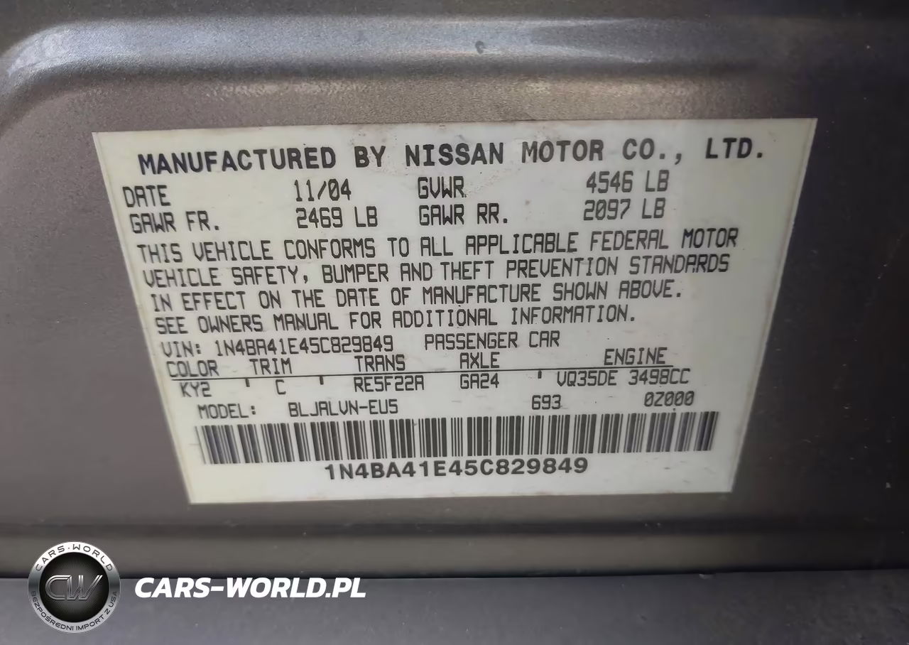 2005 Nissan Maxima 3.5 Sl VIN:1N4BA41E45C829849 - 9