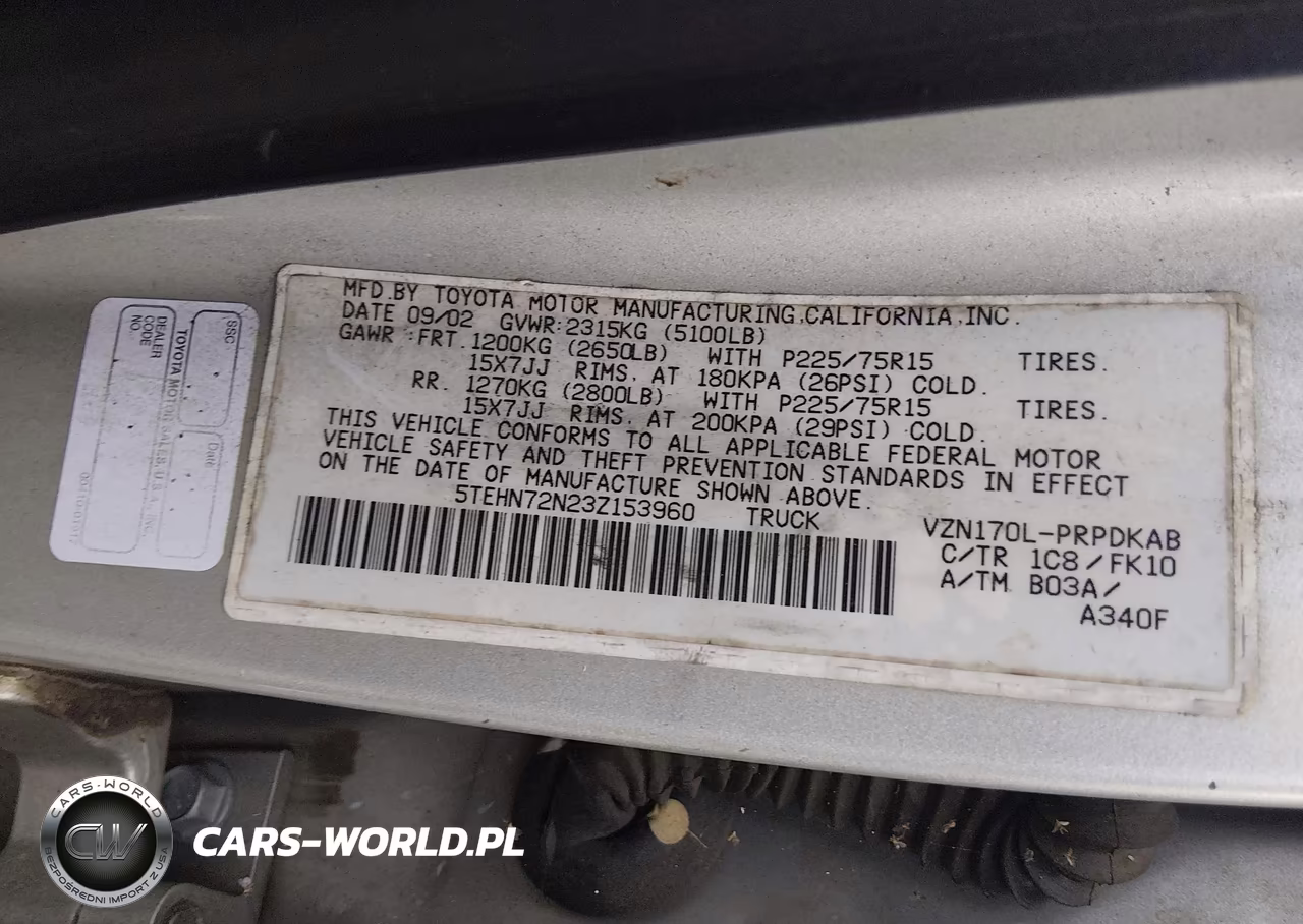 2003 Toyota Tacoma Base V6 VIN:5TEHN72N23Z153960 - 9