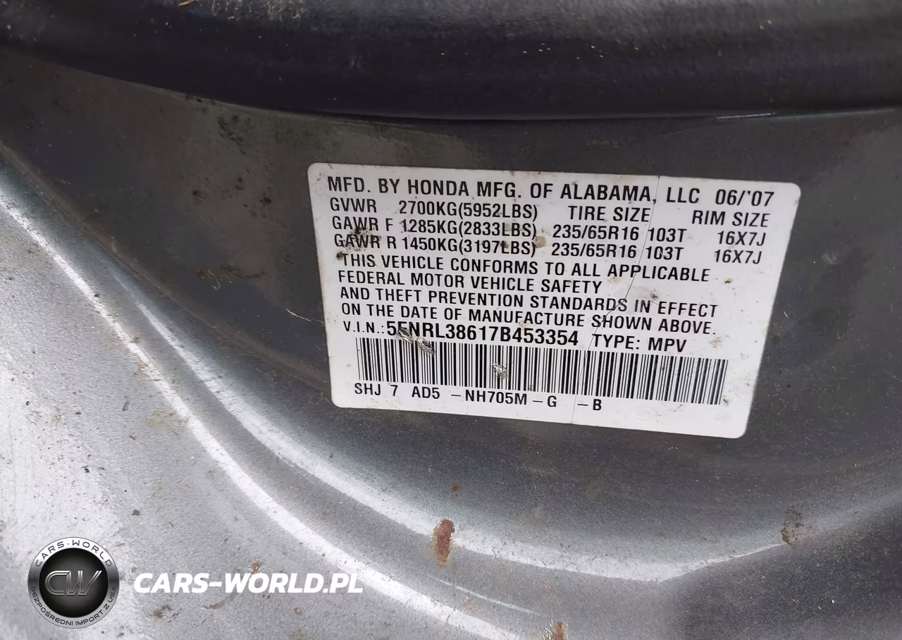 2007 Honda Odyssey Ex-L VIN:5FNRL38617B453354 - 9
