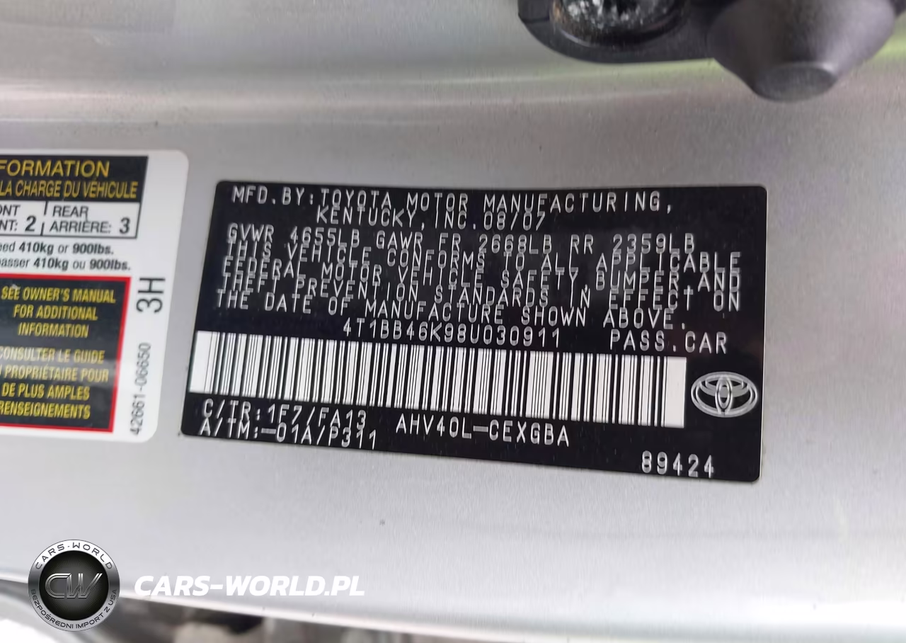 2008 Toyota Camry Hybrid VIN:4T1BB46K98U030911 - 9
