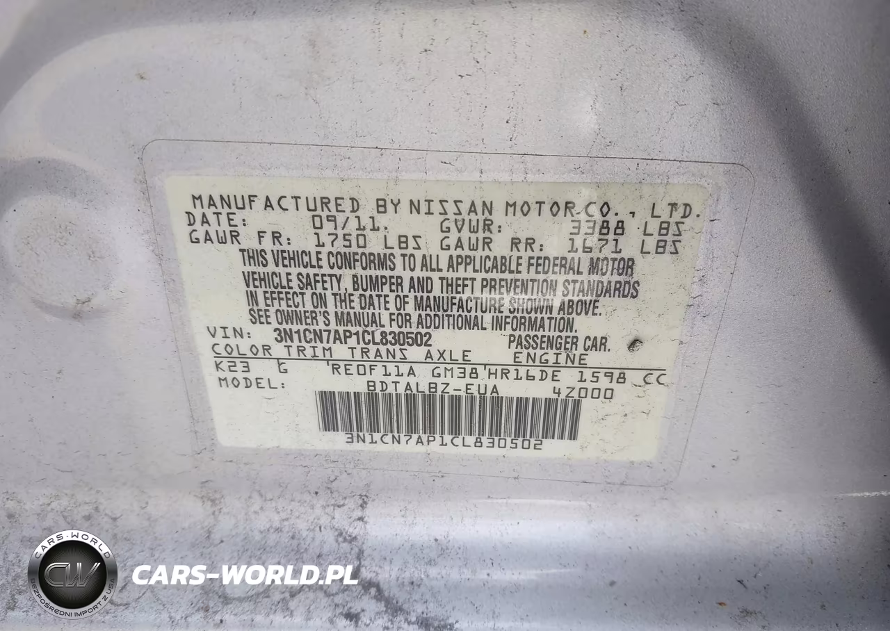 2012 Nissan Versa 1.6 Sv VIN:3N1CN7AP1CL830502 - 9