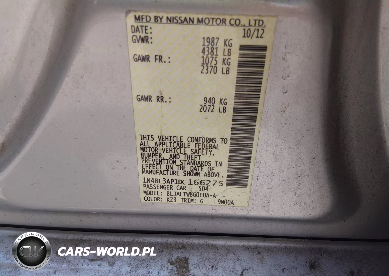 2013 Nissan Altima 3.5 Sv VIN:1N4BL3AP1DC166275 - 9
