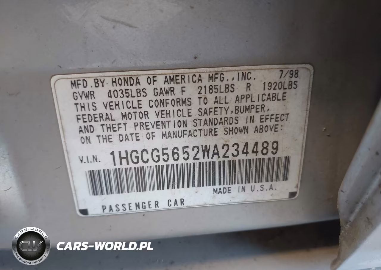 1998 Honda Accord Ex VIN:1HGCG5652WA234489 - 9