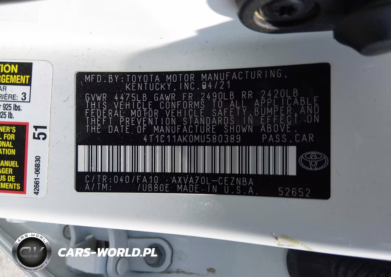 2021 Toyota Camry Le VIN:4T1C11AK0MU580389 - 9