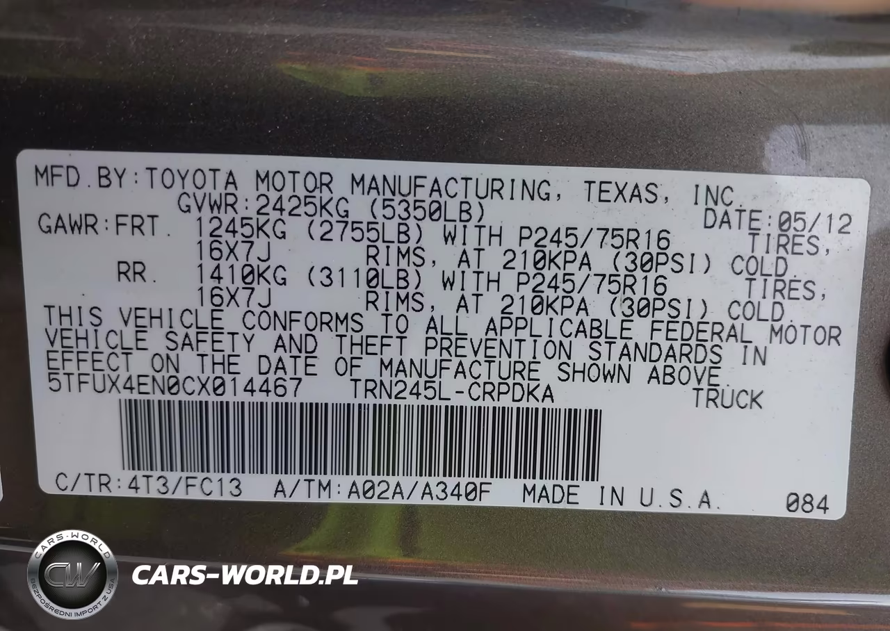 2012 Toyota Tacoma VIN:5TFUX4EN0CX014467 - 9
