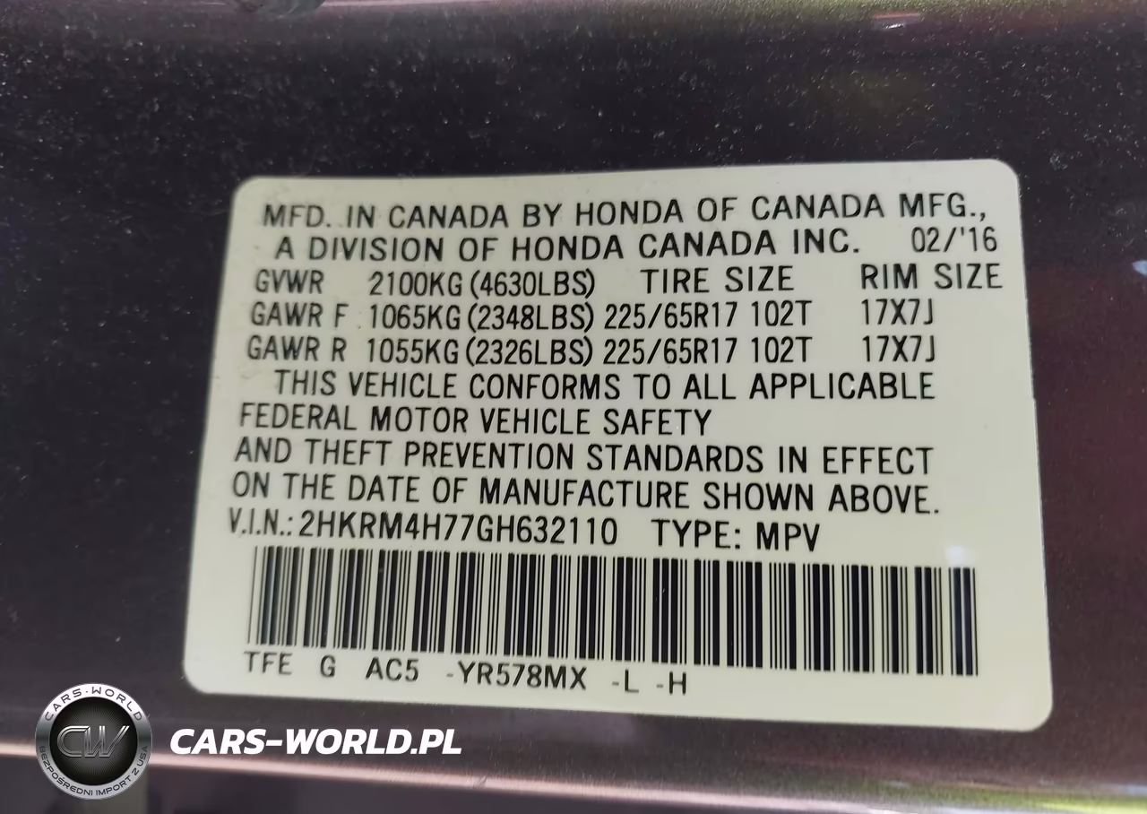 2016 Honda Cr-V Ex-L VIN:2HKRM4H77GH632110 - 9