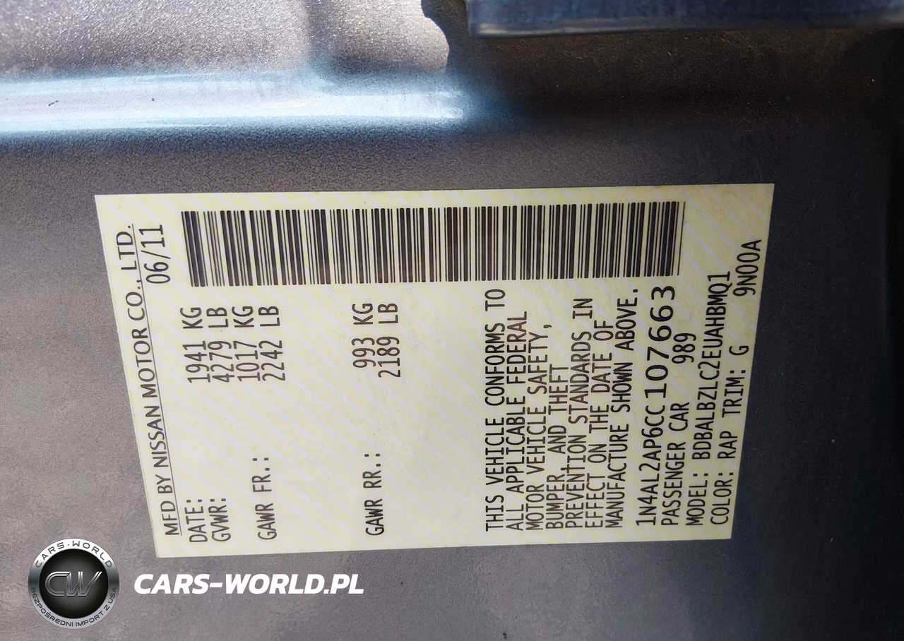 2012 Nissan Altima 2.5 S VIN:1N4AL2AP6CC107663 - 9