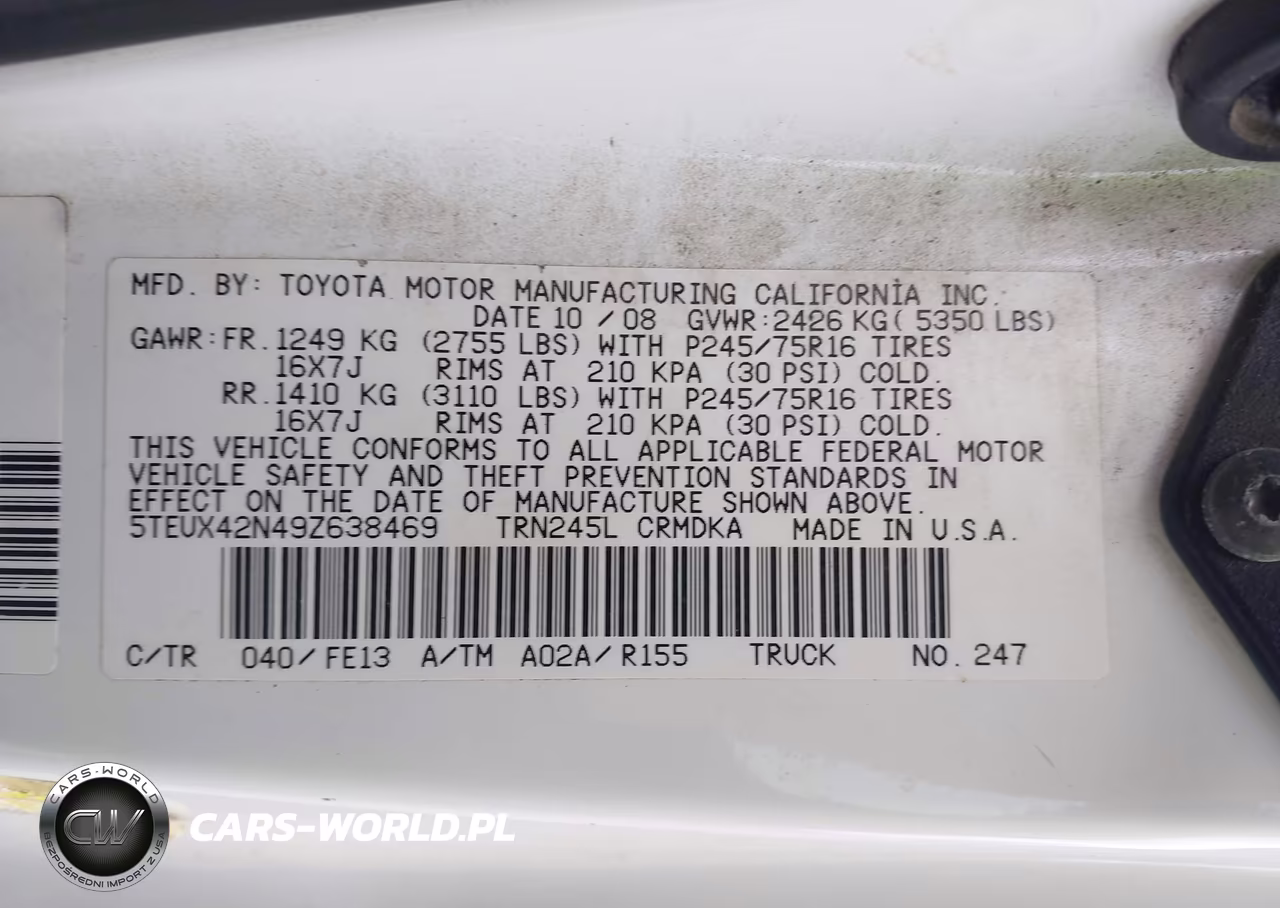 2009 Toyota Tacoma VIN:5TEUX42N49Z638469 - 9
