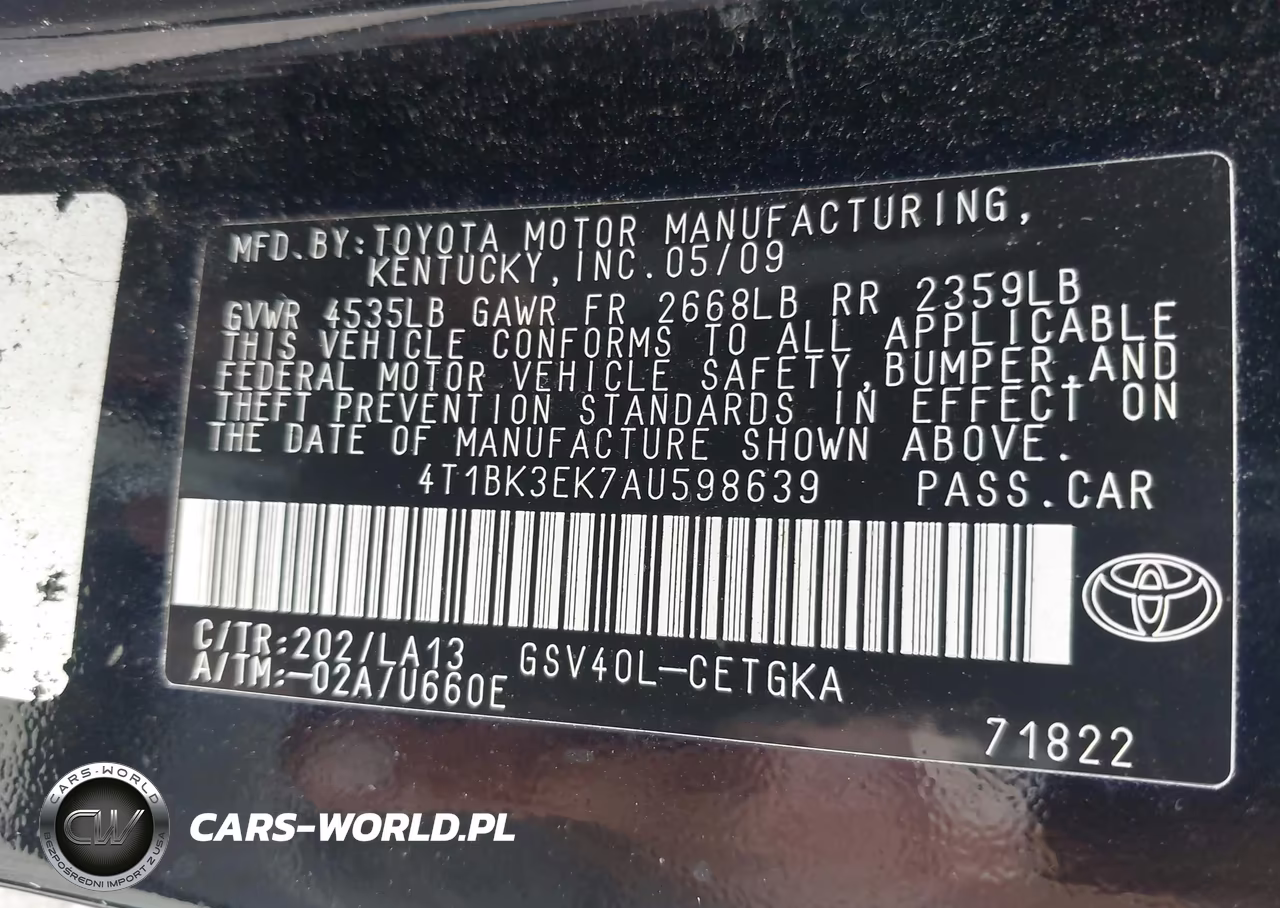 2010 Toyota Camry Xle V6 VIN:4T1BK3EK7AU598639 - 9