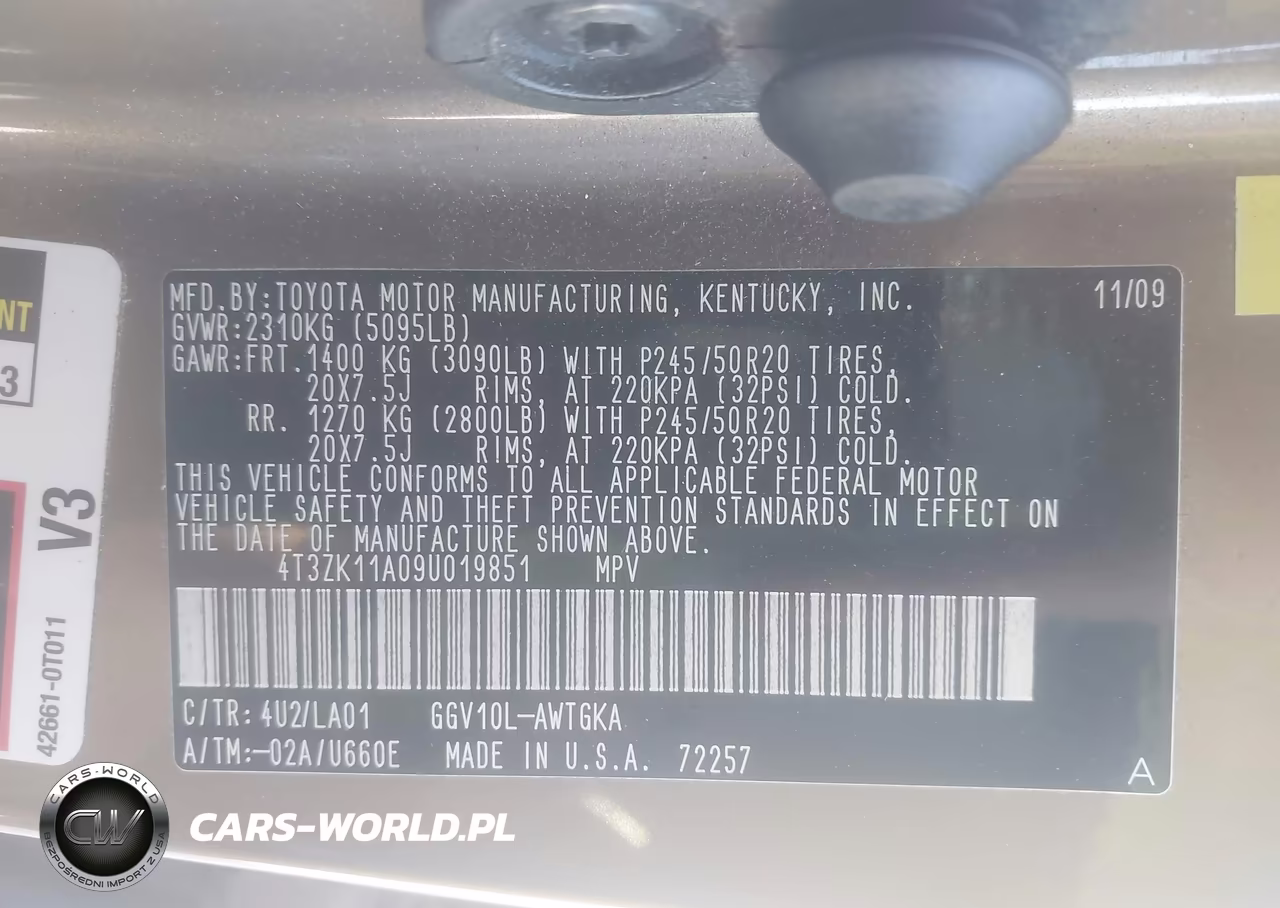 2009 Toyota Venza Base V6 VIN:4T3ZK11A09U019851 - 9