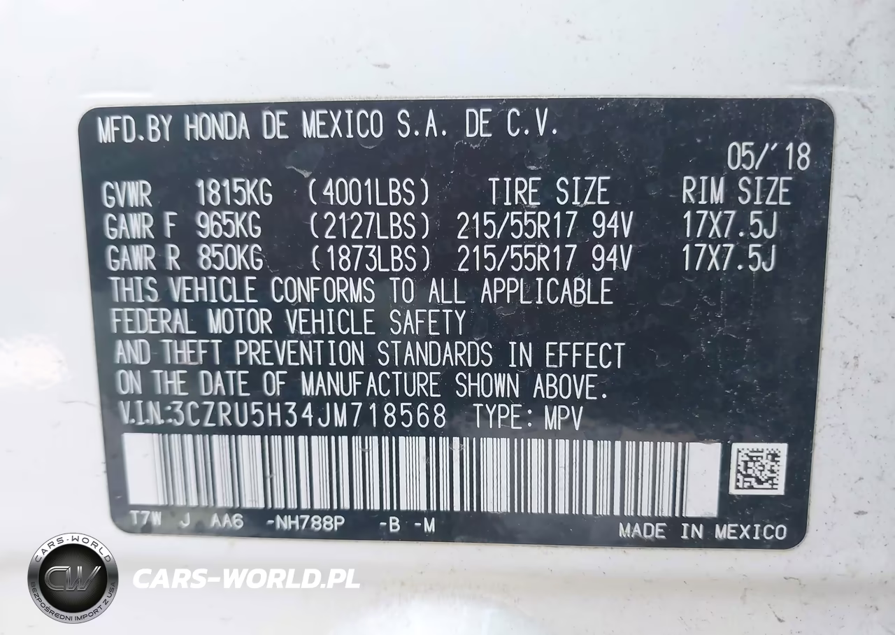 2018 Honda Hr-V Lx VIN:3CZRU5H34JM718568 - 9