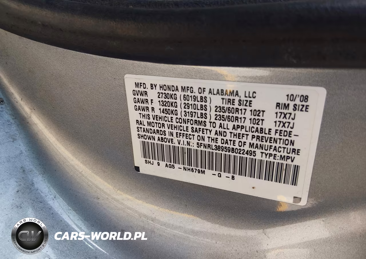 2009 Honda Odyssey Touring VIN:5FNRL38959B022495 - 9