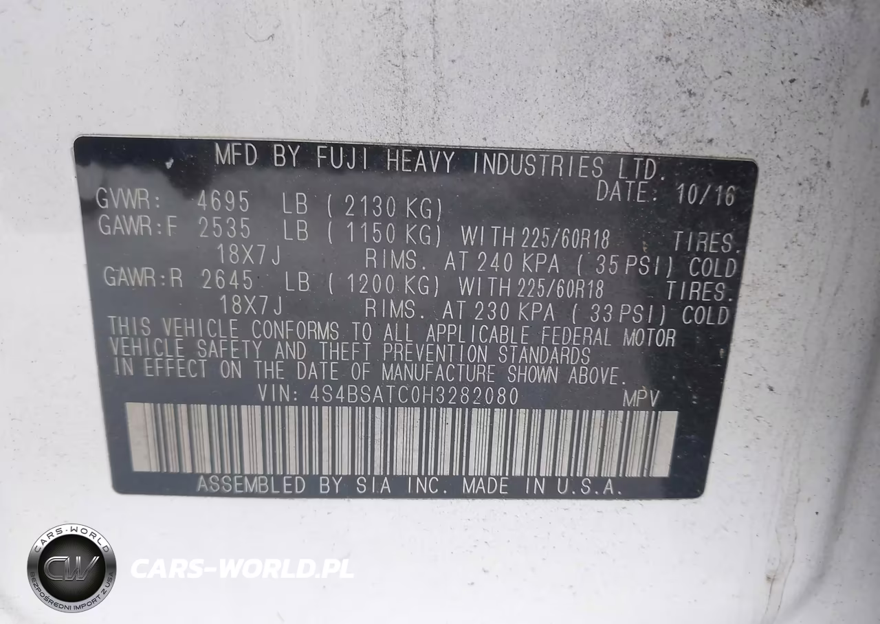 2017 Subaru Outback 2.5I Touring VIN:4S4BSATC0H3282080 - 9