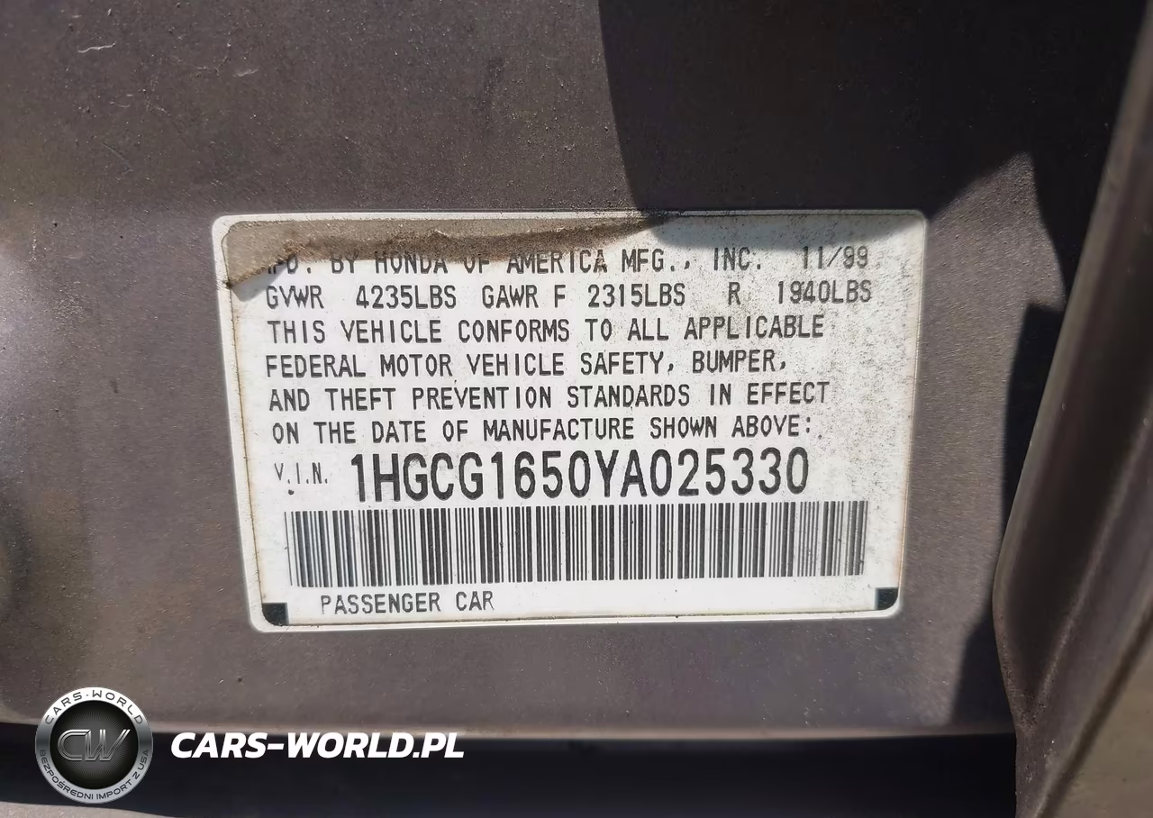 2000 Honda Accord 3.0 Ex VIN:1HGCG1650YA025330 - 9