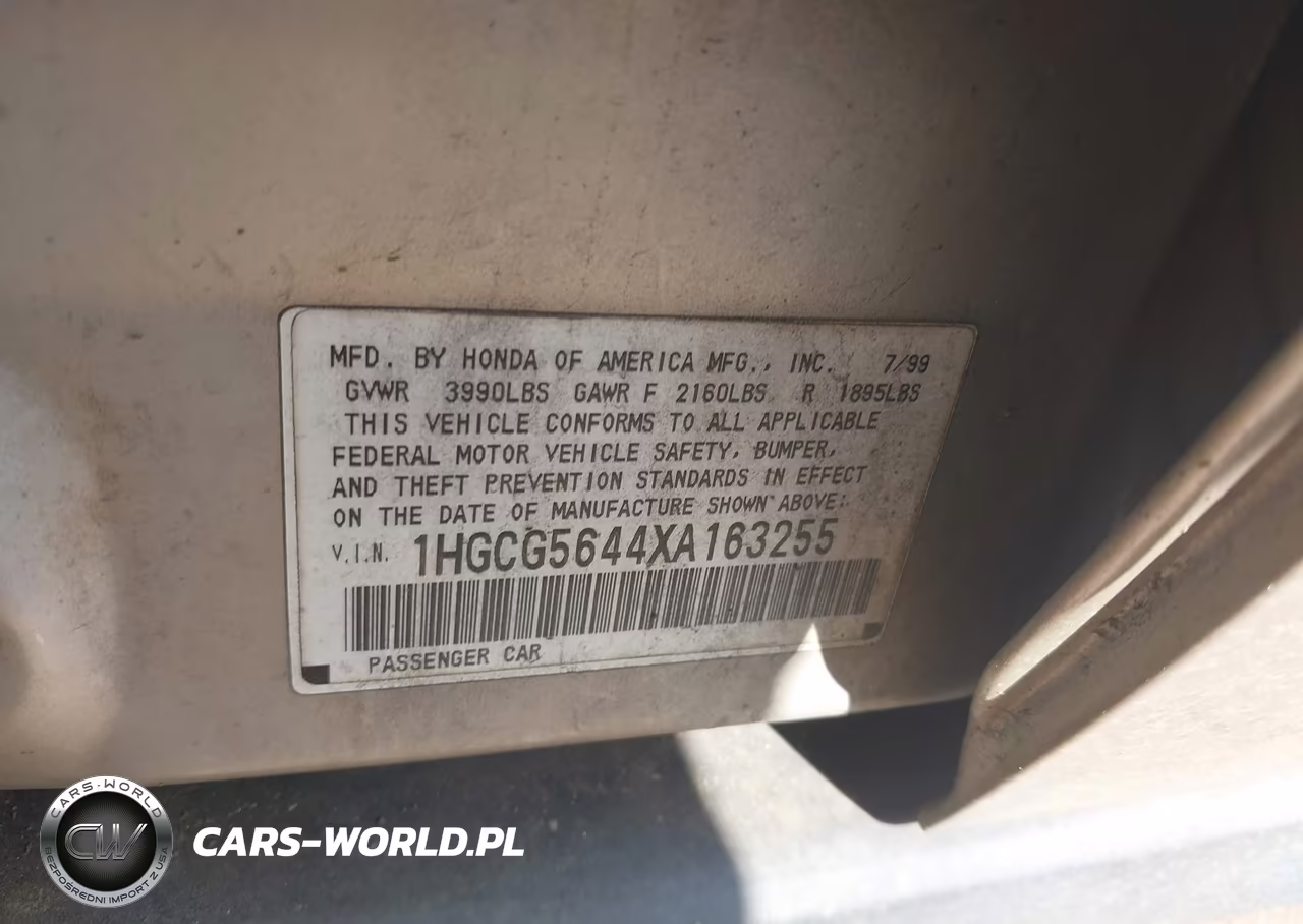1999 Honda Accord Lx VIN:1HGCG5644XA163255 - 9
