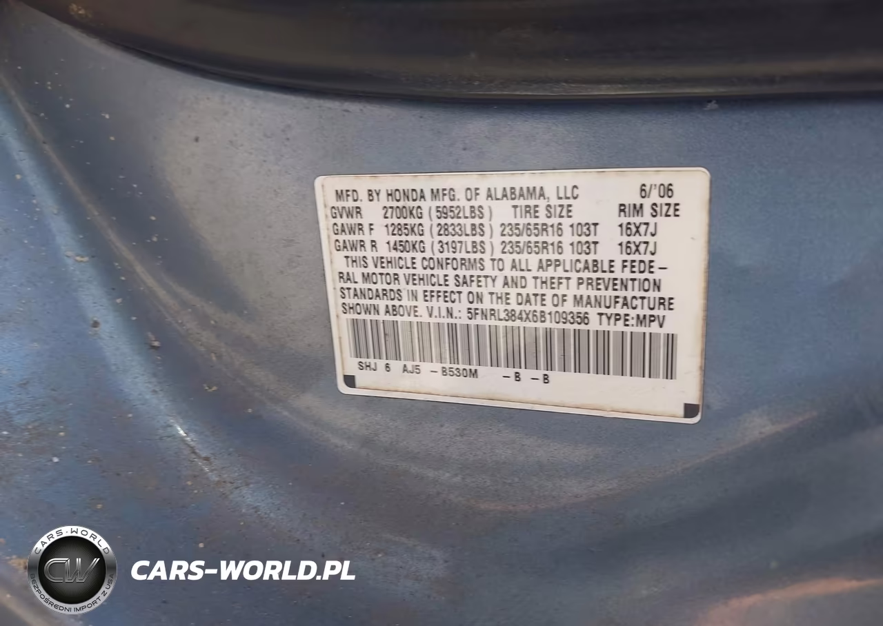 2006 Honda Odyssey Ex VIN:5FNRL384X6B109356 - 9
