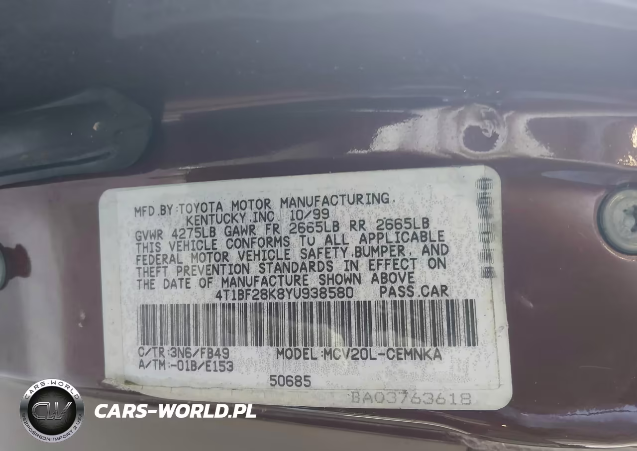 2000 Toyota Camry Le V6 VIN:4T1BF28K8YU938580 - 9