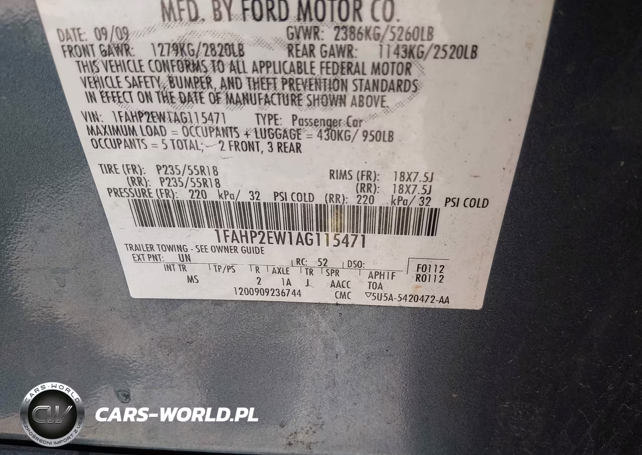 2010 Ford Taurus Sel VIN:1FAHP2EW1AG115471 - 9