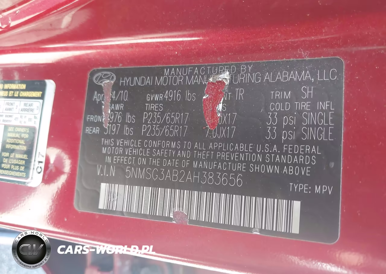 2010 Hyundai Santa Fe Gls VIN:5NMSG3AB2AH383656 - 9