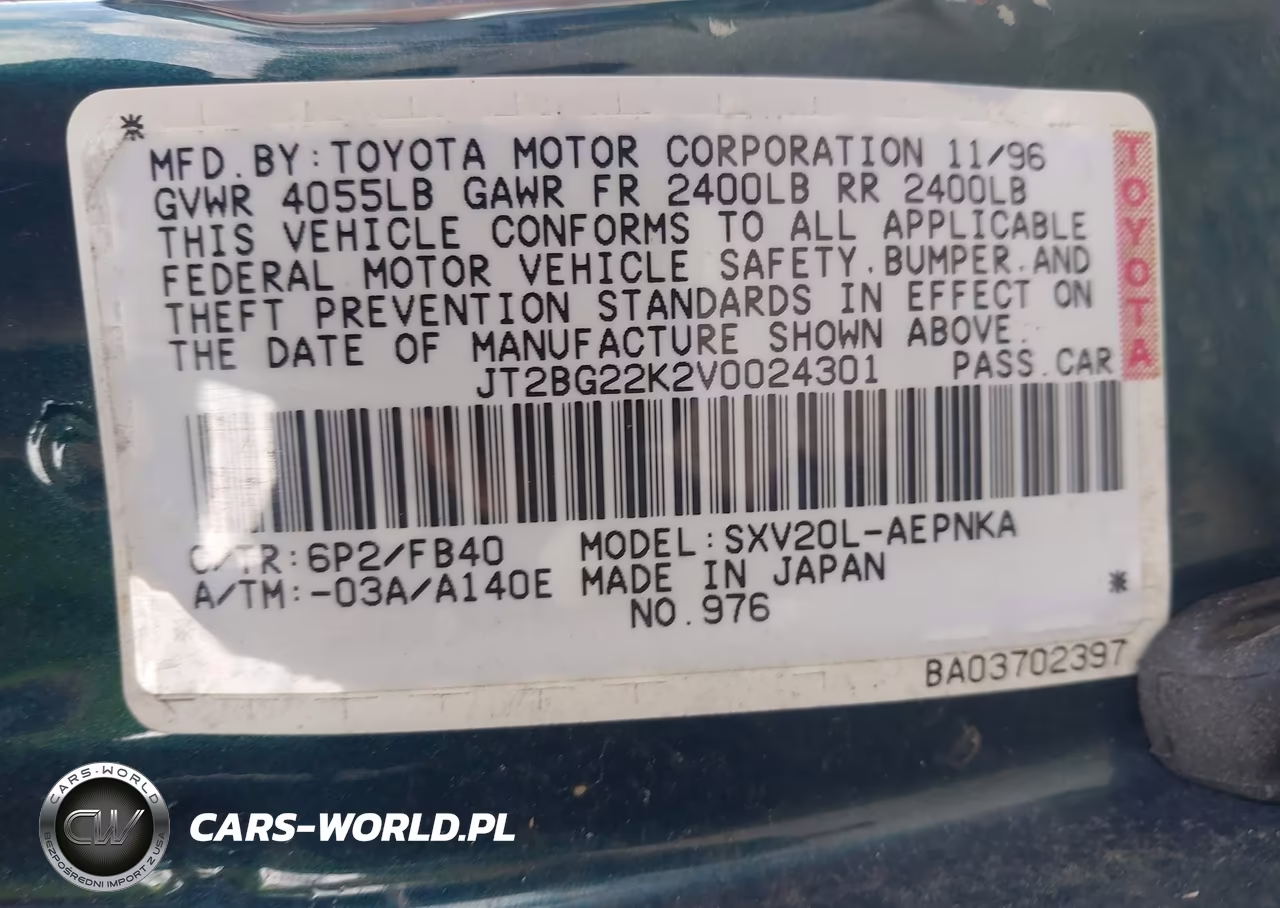 1997 Toyota Camry Le VIN:JT2BG22K2V0024301 - 9