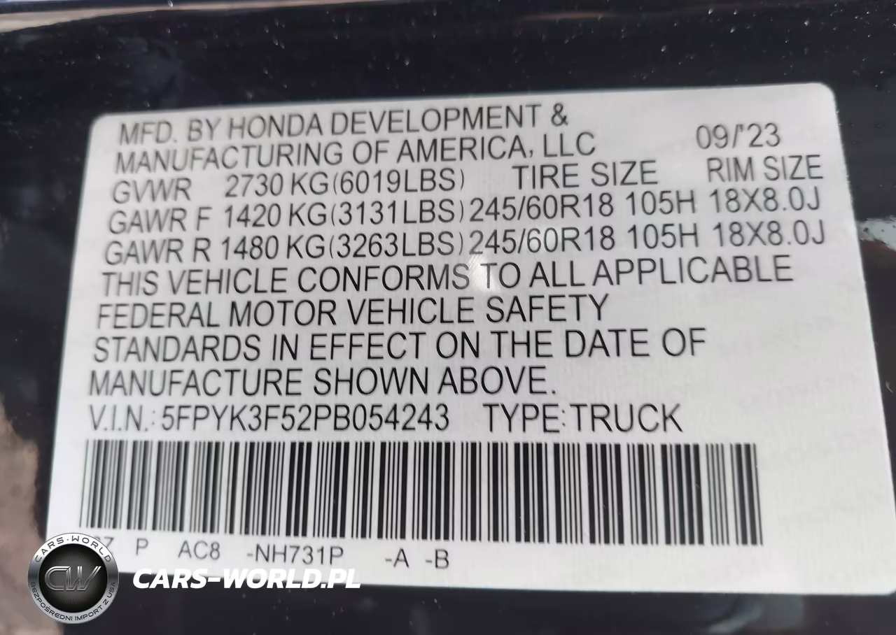 2023 Honda Ridgeline Rtl VIN:5FPYK3F52PB054243 - 9