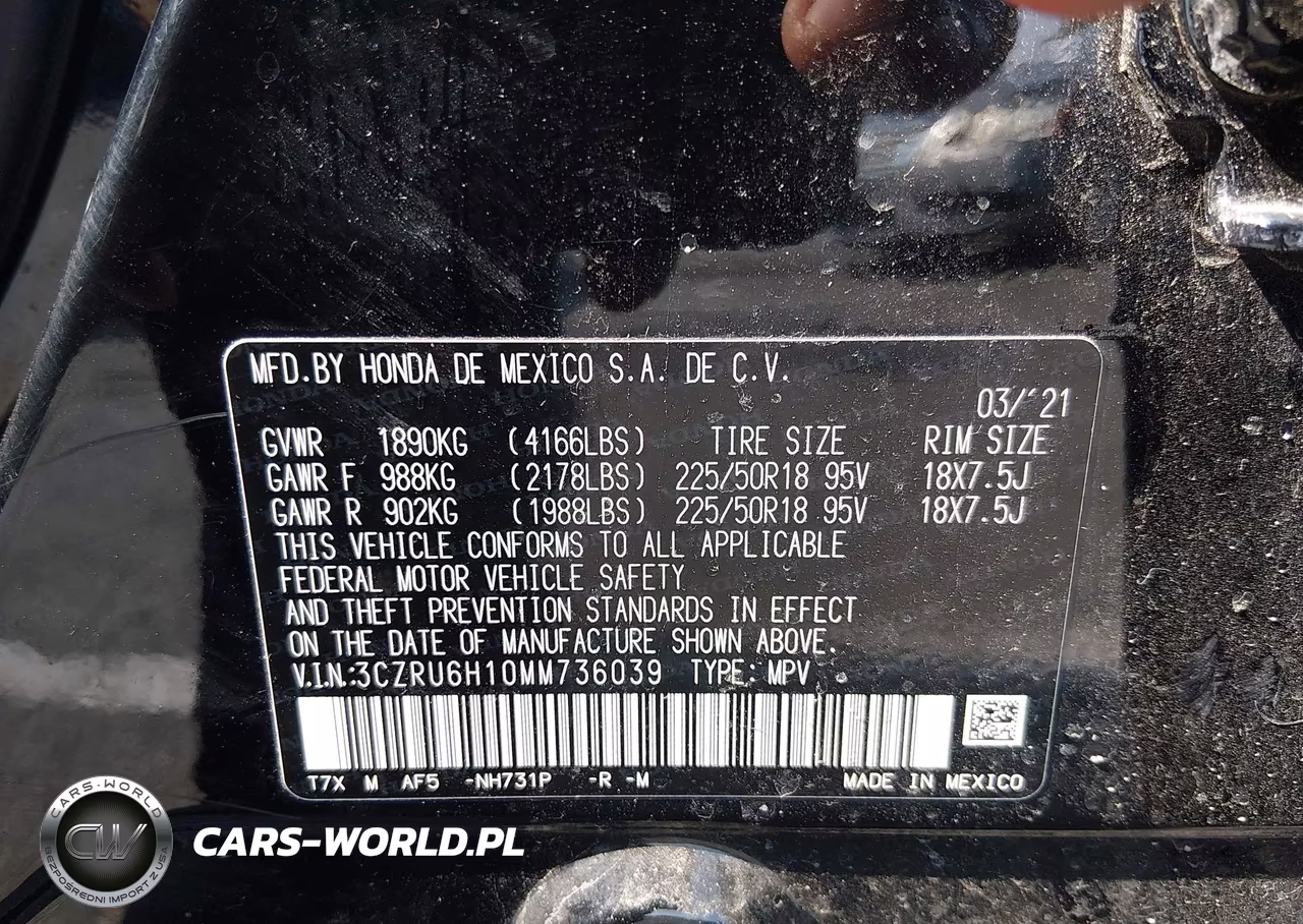 2021 Honda Hr-V Awd Sport VIN:3CZRU6H10MM736039 - 9