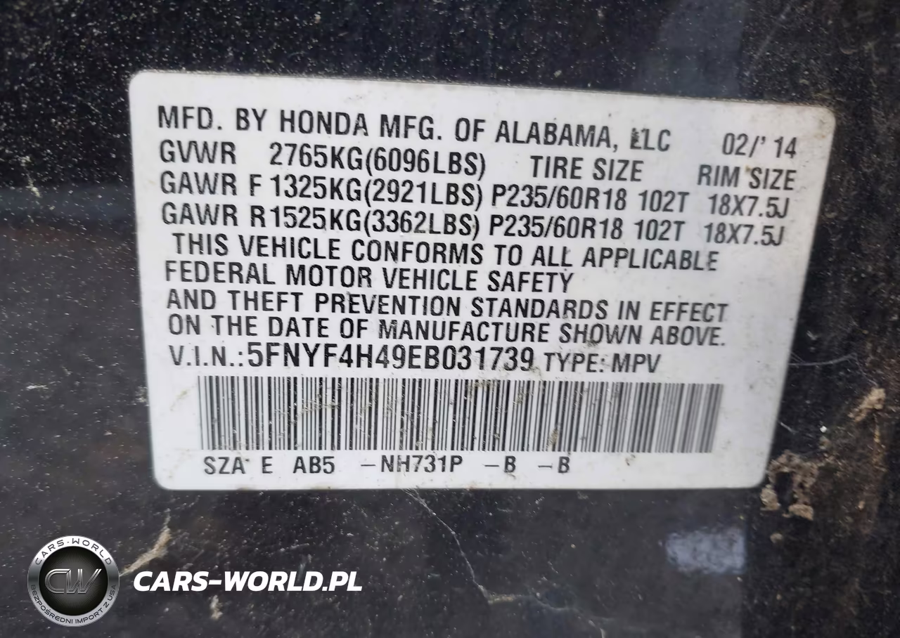 2014 Honda Pilot Ex VIN:5FNYF4H49EB031739 - 9