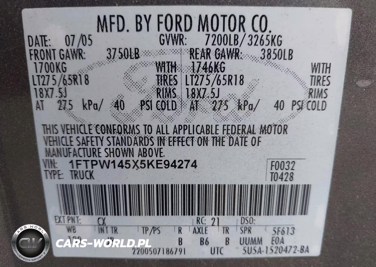 2005 Ford F-150 Fx4-Lariat-Xlt VIN:1FTPW145X5KE94274 - 9