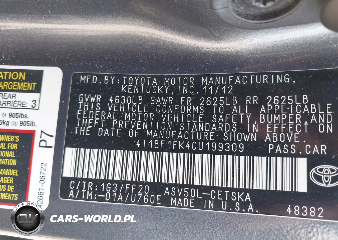 2012 Toyota Camry Se VIN:4T1BF1FK4CU199309 - 9