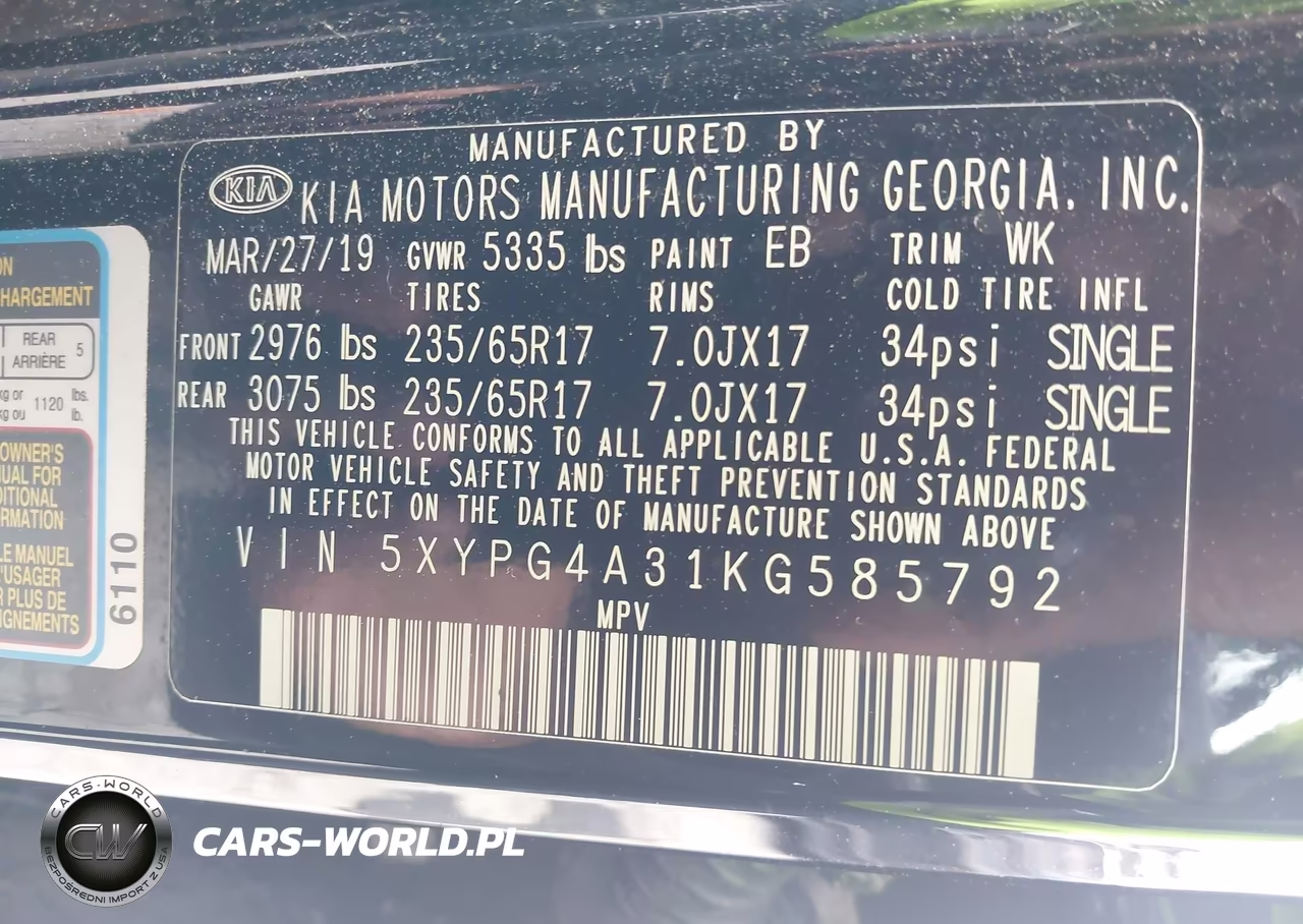 2019 Kia Sorento 2.4L L VIN:5XYPG4A31KG585792 - 9