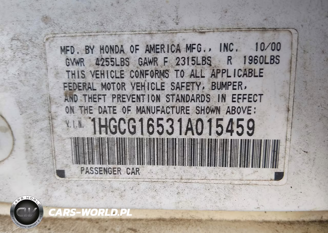 2001 Honda Accord 3.0 Ex VIN:1HGCG16531A015459 - 9