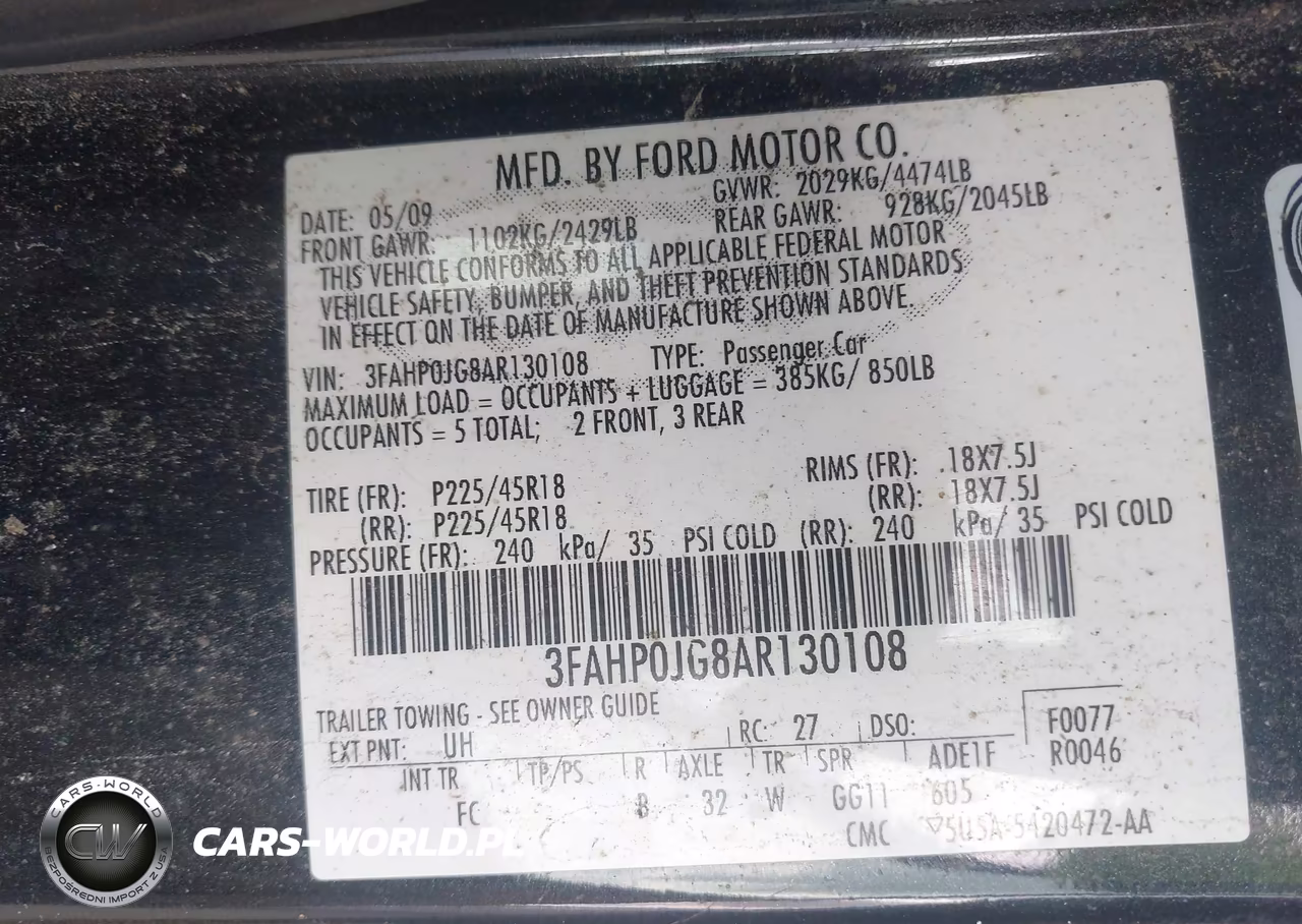 2010 Ford Fusion Sel VIN:3FAHP0JG8AR130108 - 9
