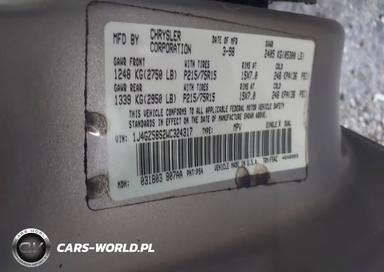 1998 Jeep Grand Cherokee Laredo VIN:1J4GZ58S2WC324317 - 9