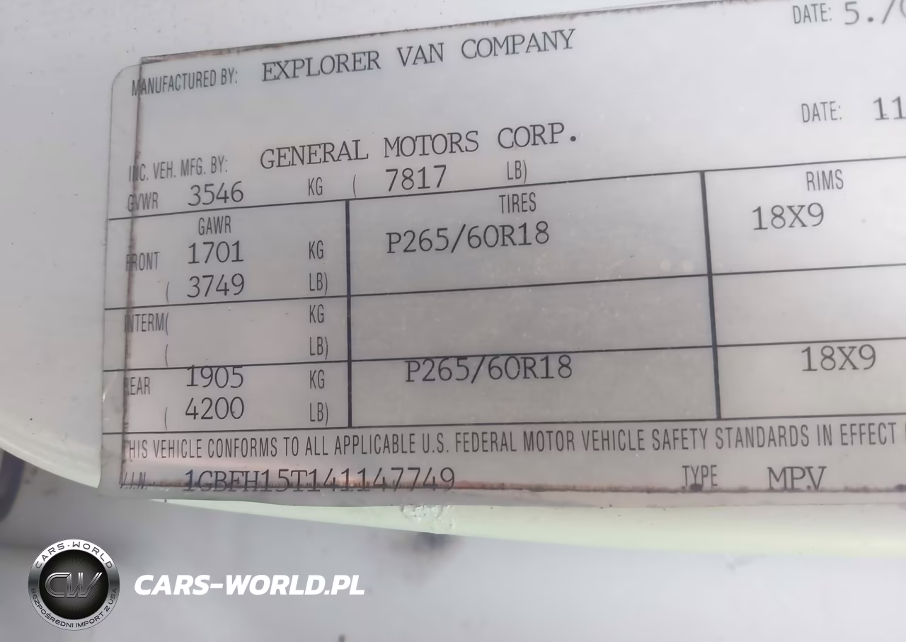 2004 Chevrolet Express Passenger VIN:1GBFH15T141147749 - 9