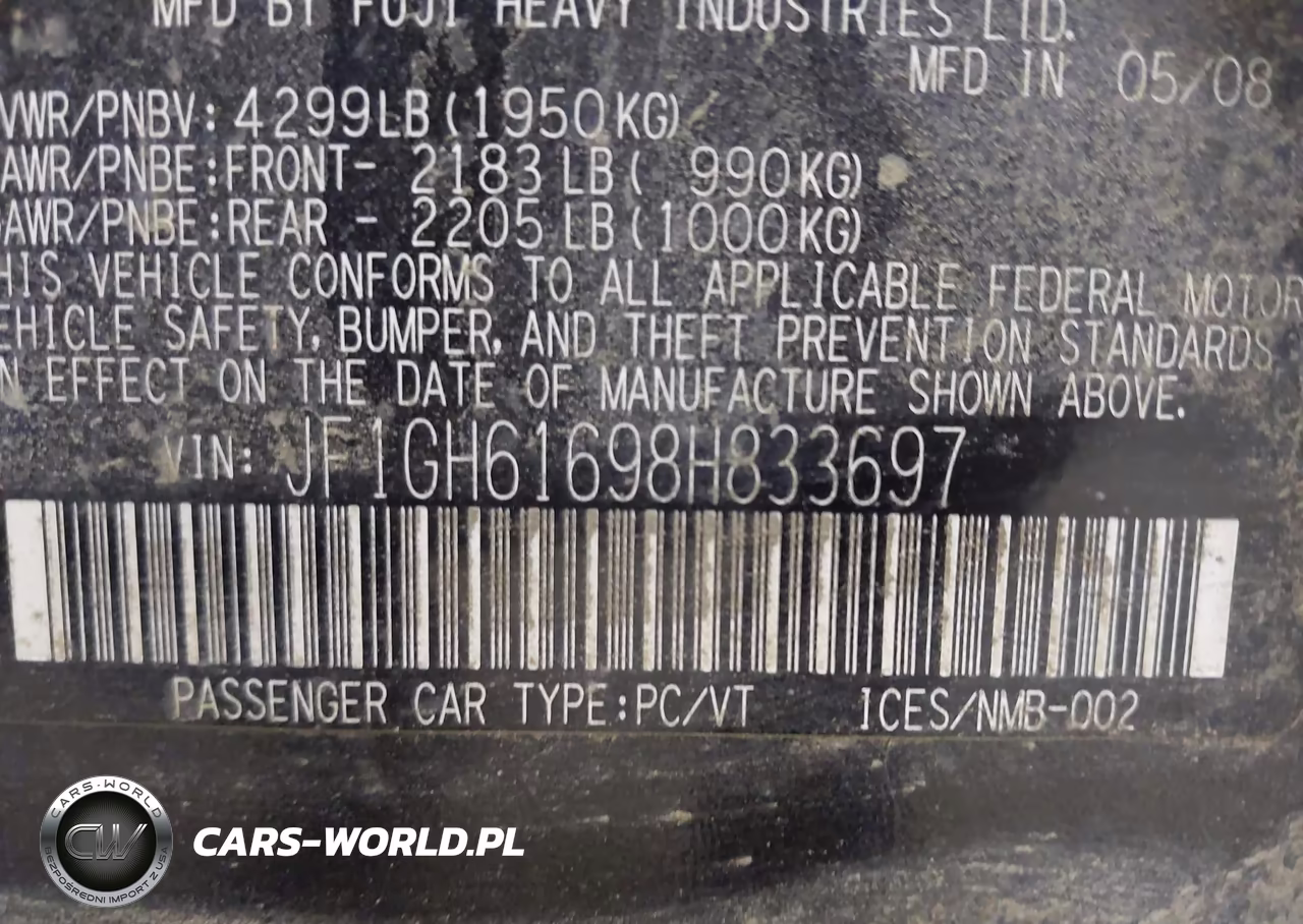 2008 Subaru Impreza 2.5I VIN:JF1GH61698H833697 - 9