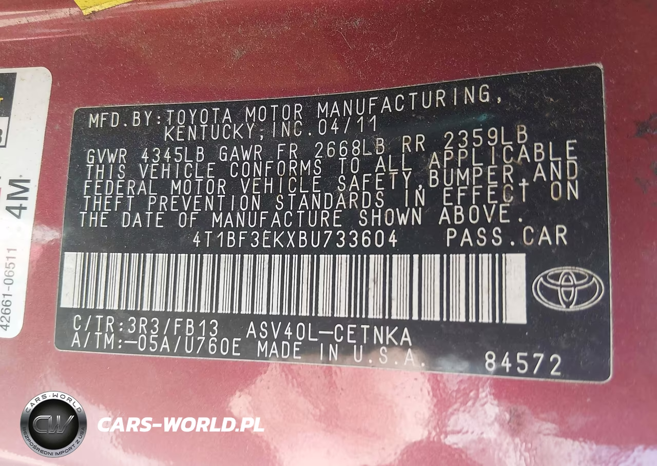 2011 Toyota Camry Le VIN:4T1BF3EKXBU733604 - 9