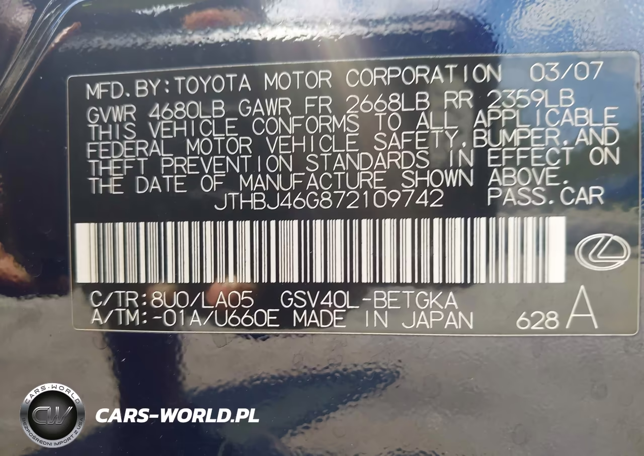2007 Lexus Es 350 VIN:JTHBJ46G872109742 - 9