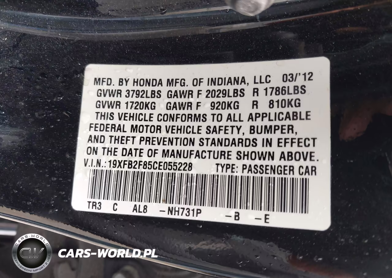 2012 Honda Civic Ex VIN:19XFB2F85CE055228 - 9