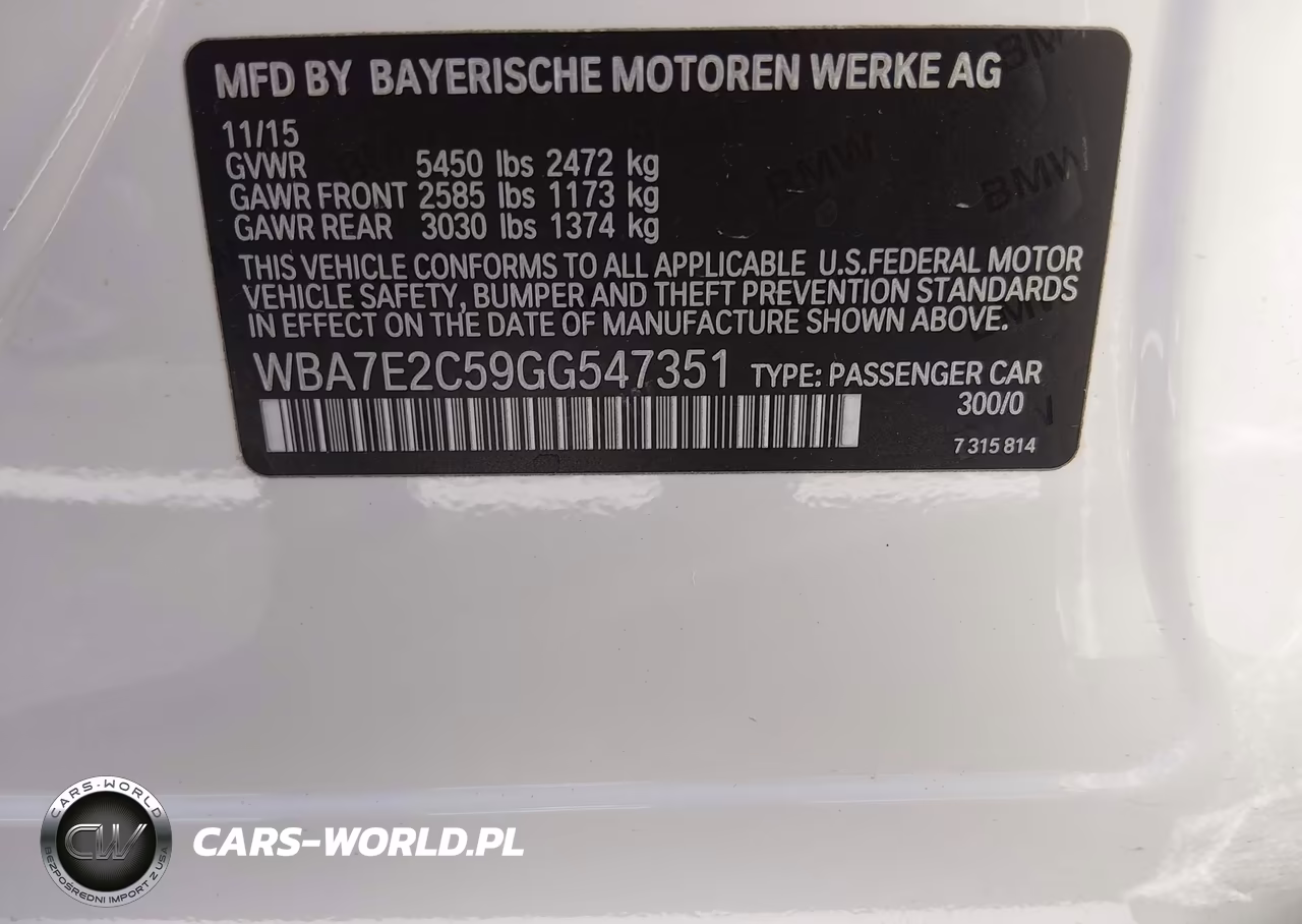 2016 BMW 740I VIN:WBA7E2C59GG547351 - 9