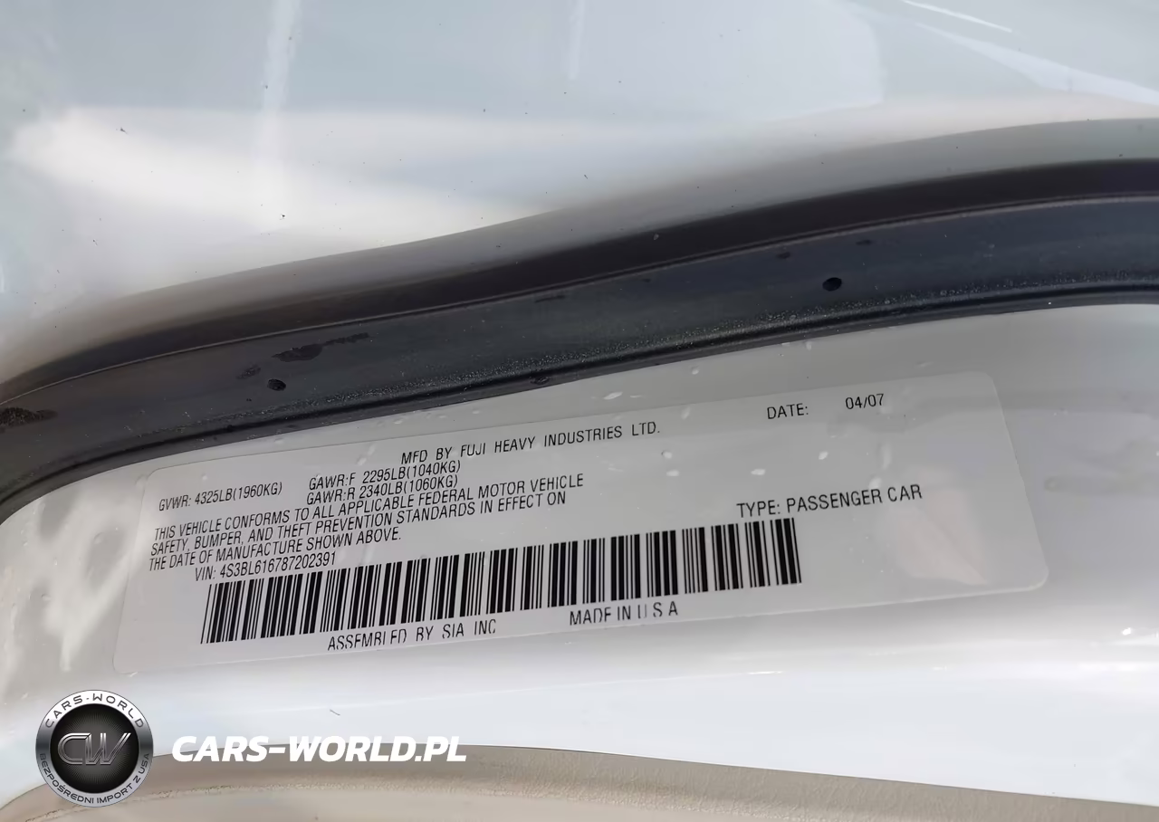 2008 Subaru Legacy 2.5I VIN:4S3BL616787202391 - 9