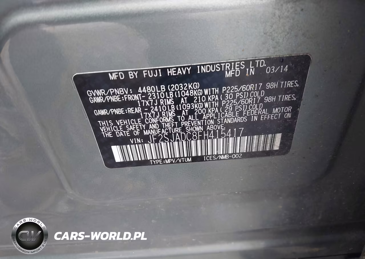 2015 Subaru Forester 2.5I Premium VIN:JF2SJADC8FH415417 - 9