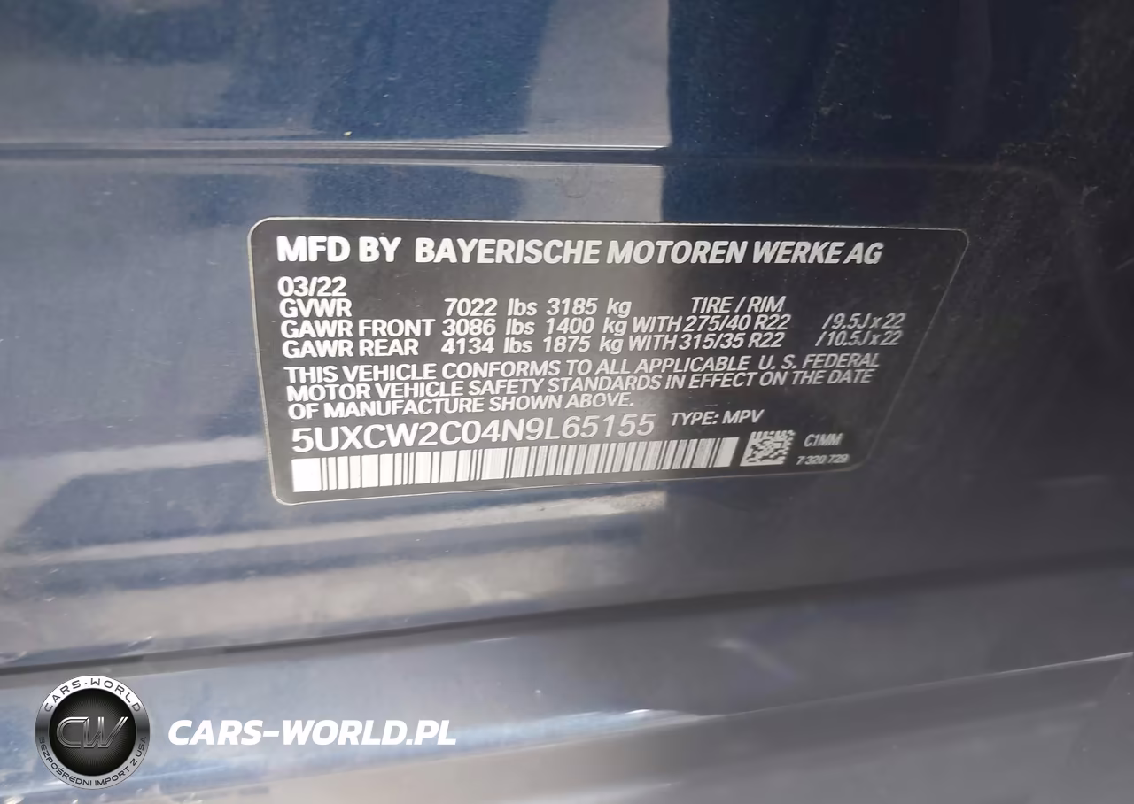 2022 BMW X7 xDrive40I VIN:5UXCW2C04N9L65155 - 9