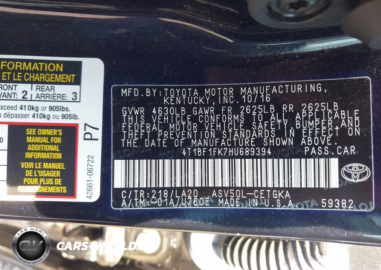 2017 Toyota Camry Xle VIN:4T1BF1FK7HU689394 - 9