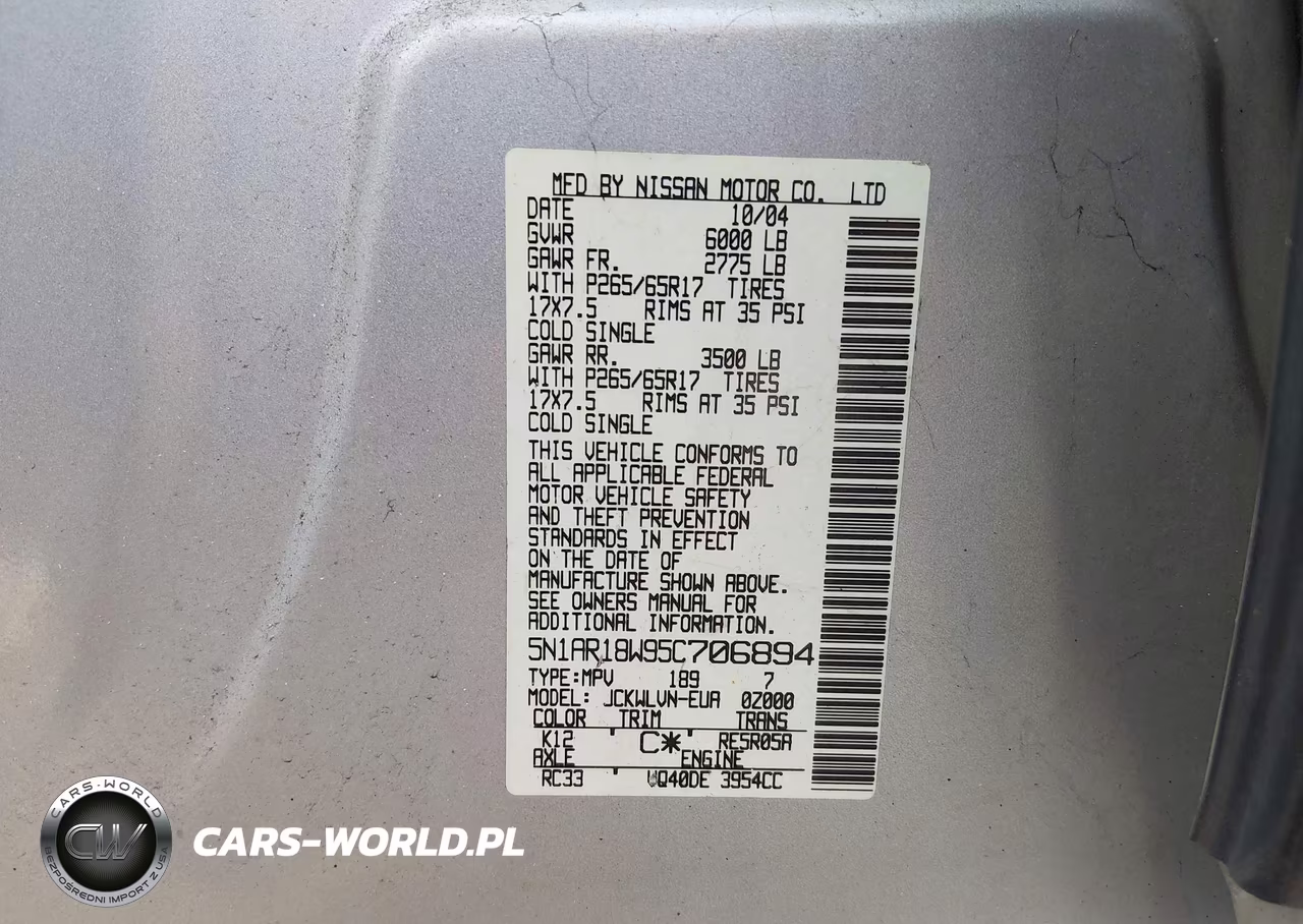 2005 Nissan Pathfinder Le VIN:5N1AR18W95C706894 - 9