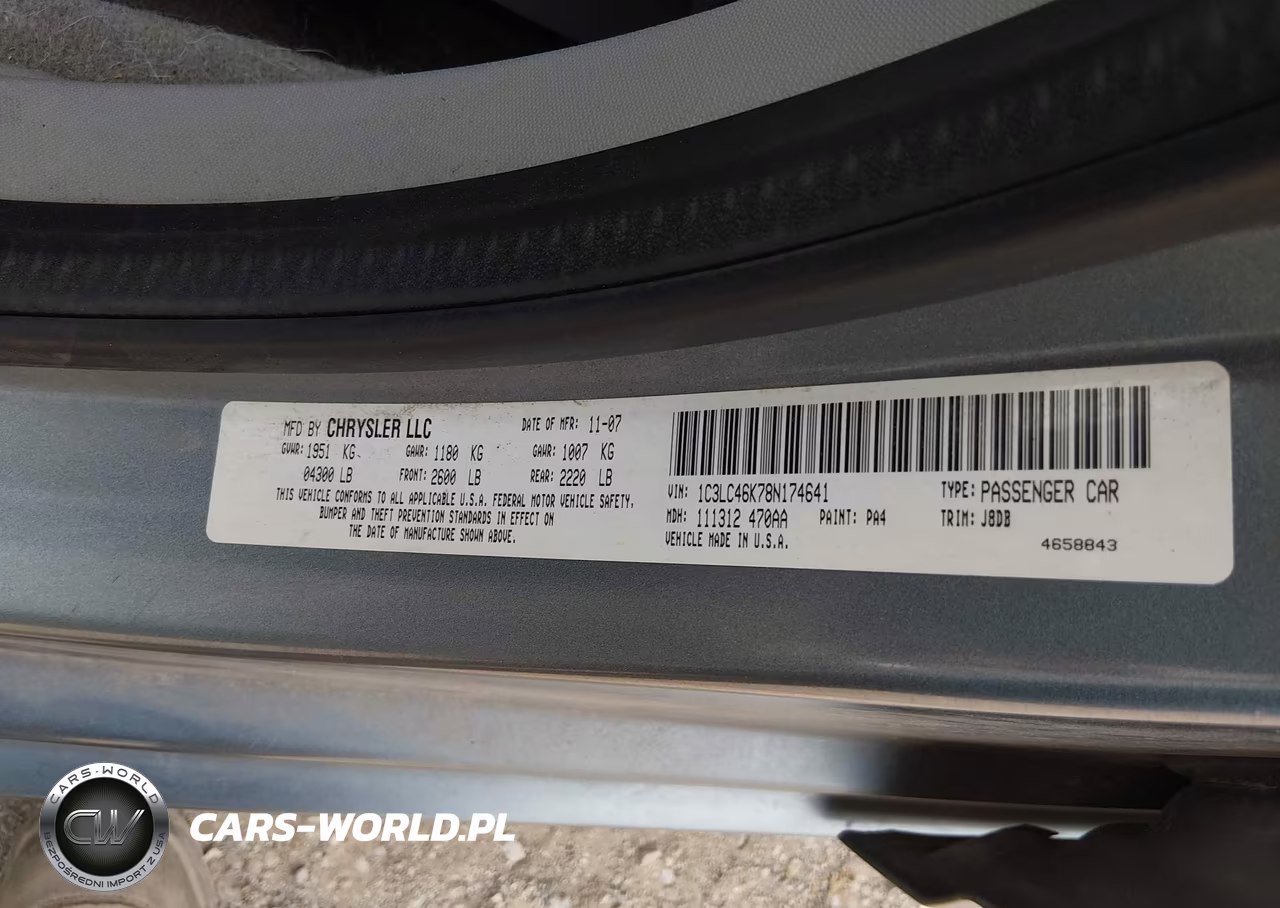 2008 Chrysler Sebring Lx VIN:1C3LC46K78N174641 - 9
