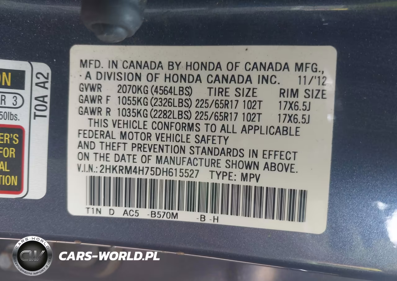 2013 Honda Cr-V Ex-L VIN:2HKRM4H75DH615527 - 9