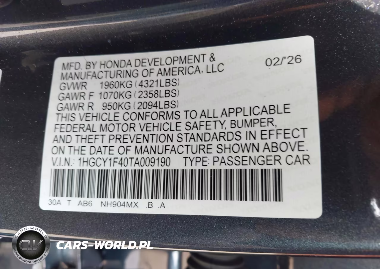 2026 Honda Accord Se VIN:1HGCY1F40TA009190 - 9