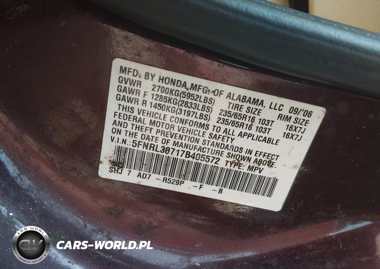2007 Honda Odyssey Ex-L VIN:5FNRL38717B405572 - 9