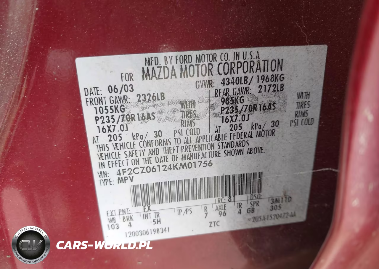 2004 Mazda Tribute Es V6 VIN:4F2CZ06124KM01756 - 9