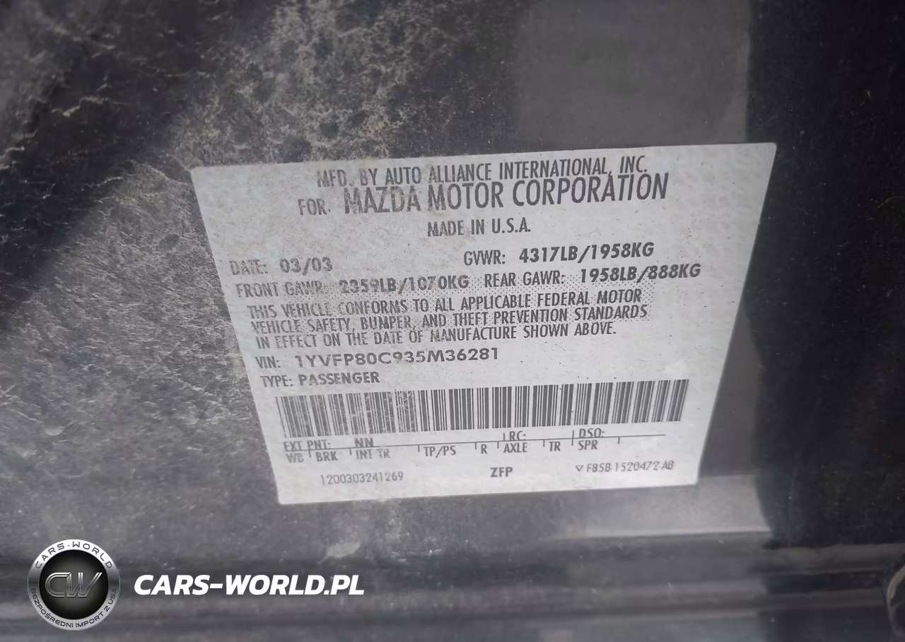 2003 Mazda Mazda6 I VIN:1YVFP80C935M36281 - 9